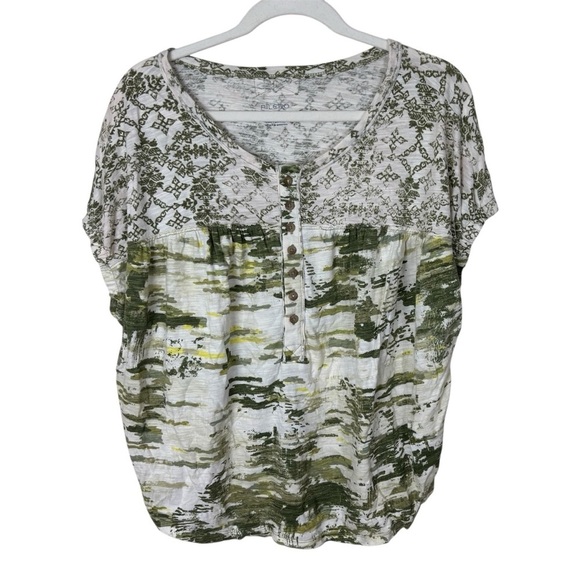 Anthropologie Pilcro Women's Tee Size M Oversized Ruched Henley Green Cotton - Picture 4 of 10